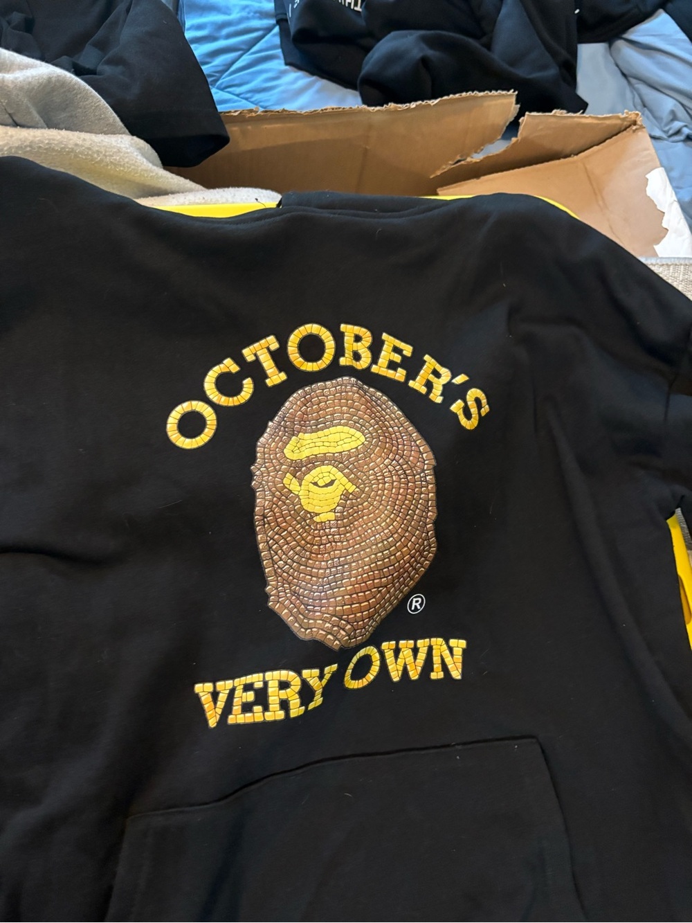 October's Very Own Black Graphic Hoodie with Yellow Logo